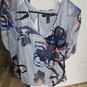 White House Black Market Sheer Floral V-Neck Blouse